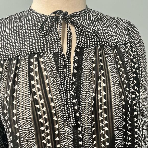 Sabina Musayev Black & White Geometric Print Long Sleeve Peasant Blouse Small - Picture 3 of 8